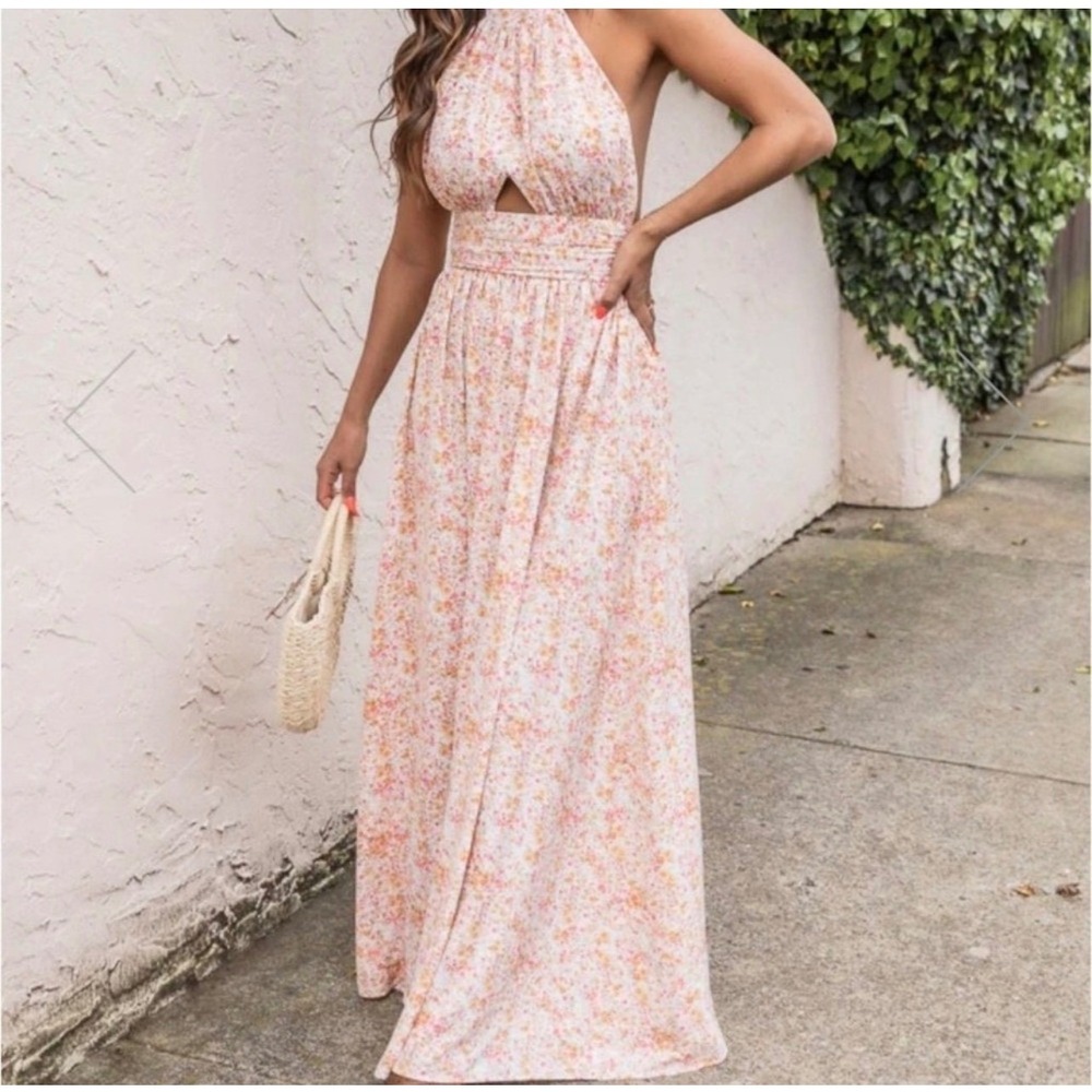 Pink‎ Lily Women's Small Floral Halter Neck Maxi Dress Backless Summer Boho